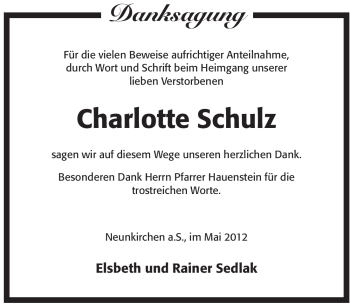 Traueranzeige von Charlotte Schulz von Pegnitz-Zeitung
